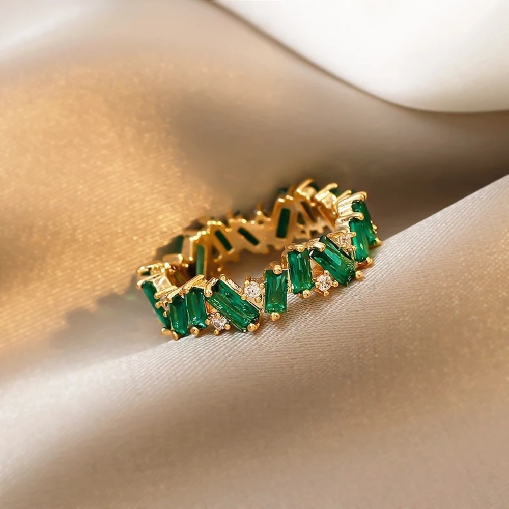 Luxury Green Crystal Irregular Gold Rings